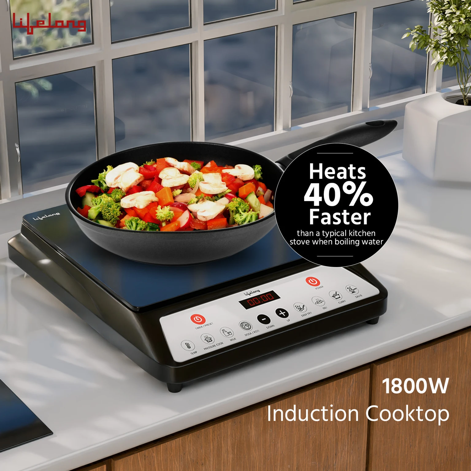 Lifelong 1800 W Induction Cooktop Push Button (Black, 1800W Induction Cooktop)